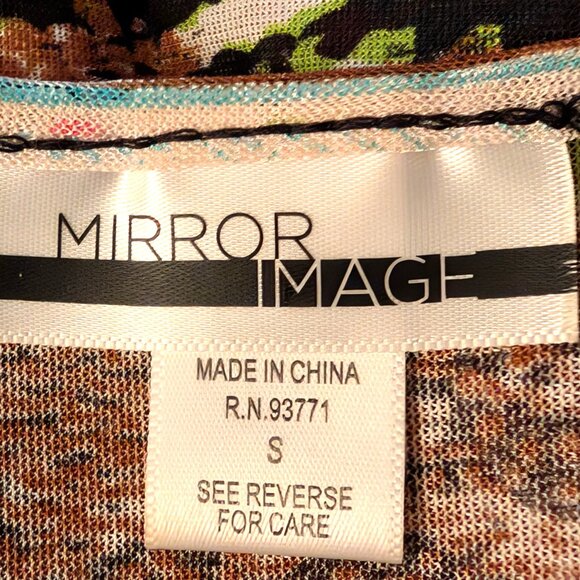 Mirror Image Womens Size S Colorful Abstract Graffiti Art Mesh Ruffle Hem Top - Picture 10 of 11